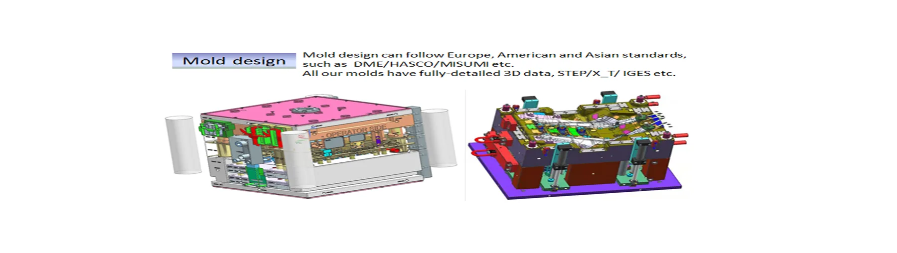 Full 3D mold design render showing plates inserts and cooling