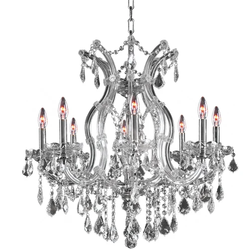 A01 Elegant Chandelier Light-9D with nine E14 lamp positions and clear crystal elements on a steel frame