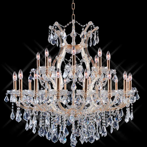 A02 Elegant chandelier light photographed lit against a black background