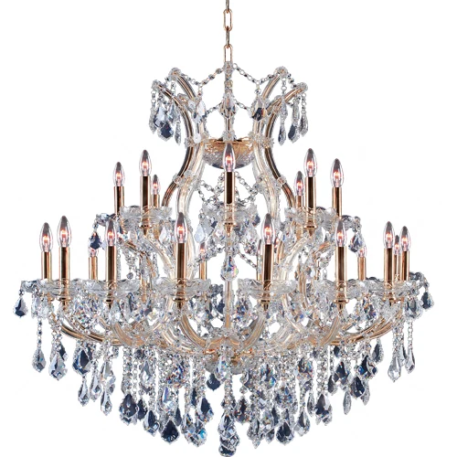 A02 Elegant chandelier light with 25 crystal elements on a steel frame in gold finish