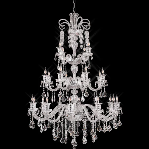 A04 Windbell chandelier light photographed lit against a black background