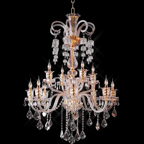 A03 Windbell chandelier light photographed lit against a black background