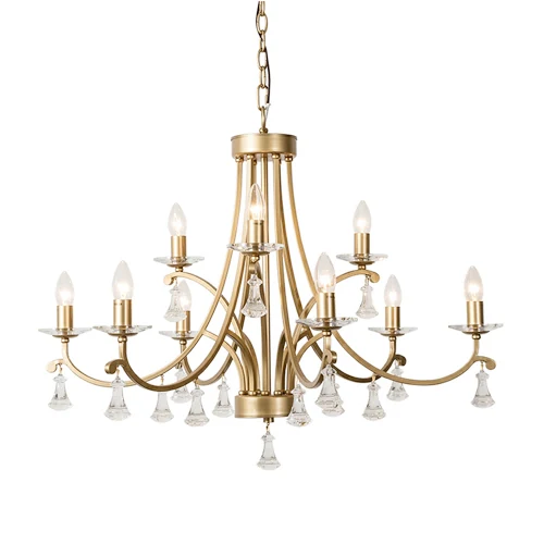 A07 Maple Leaf chandelier light with nine clear crystal elements on a gold metal frame