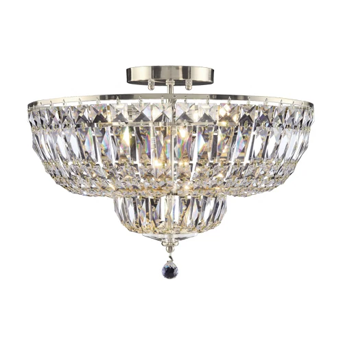 A17 Flush Mounting-8D ceiling light with eight E14 lamp holders and clear crystal elements on a chrome frame