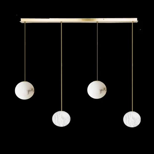 A14 Moon alabaster pendant light photographed lit against a black background