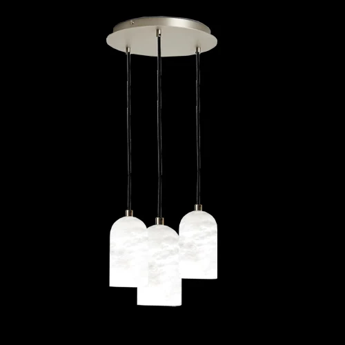 A15 Contemporary alabaster pendant light photographed lit against a black background