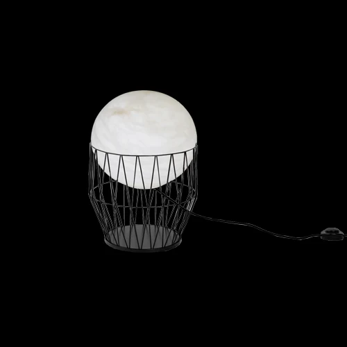 B07 Moon alabaster table lamp photographed lit against a black background