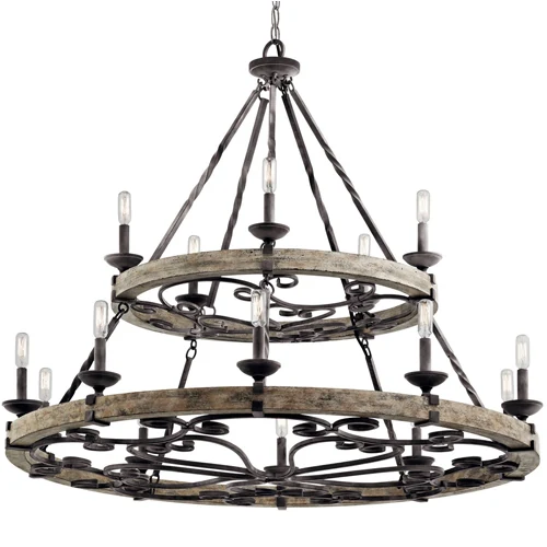 A10 Classic Chandelier Light-15D with fifteen E14 lamp holders on a matt black metal frame and antique black wood elements