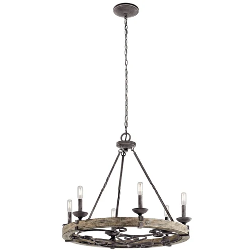 A09 Classic Chandelier Light-6D with six E14 lamp holders, matt black metal frame, and antique black wood elements