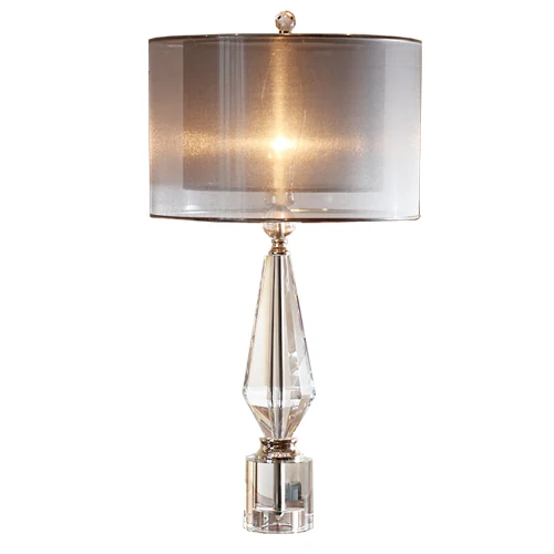 B01 Diamond Crystal Table Light with a K9 crystal base and fabric shade