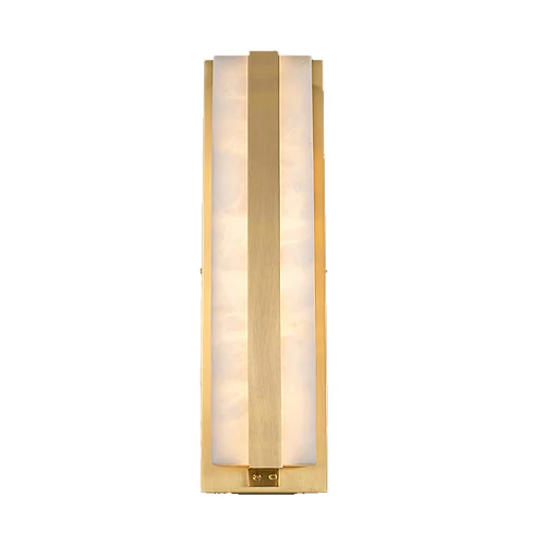 C04 rectangle alabaster wall sconce with white alabaster shade and brushed brass wall plate