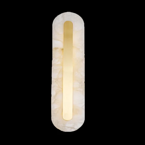 C03 Circle alabaster wall sconce photographed lit against a black background