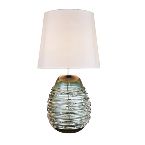 B03 coloured table lamp with a coloured glass base and fabric shade