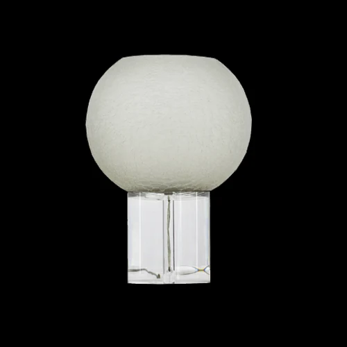 B05 cracked glass table lamp photographed lit against a black background