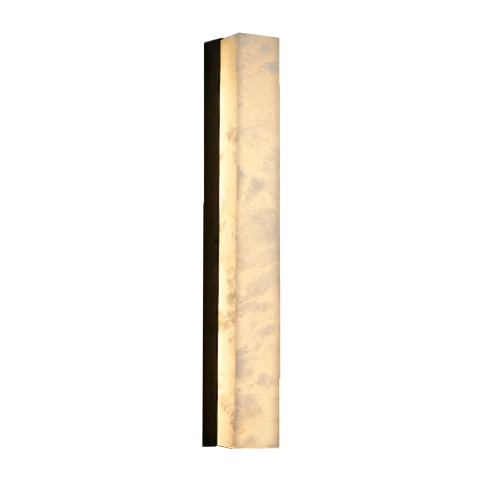 C05 rectangle alabaster wall sconce with white alabaster shade and black-painted brass wall plate