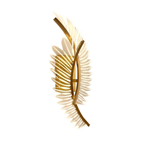 C01 Leaf wall sconce with steel base and clear acrylic shade, 200 mm wide and 500 mm tall