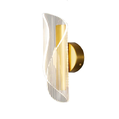 C02 Shell wall sconce with steel base and clear acrylic shade in brass finish