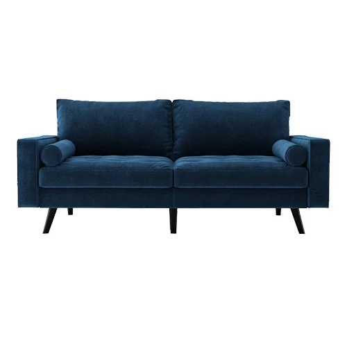 E09 Mid Blue 2 seater sofa with solid wood frame and velvet upholstery