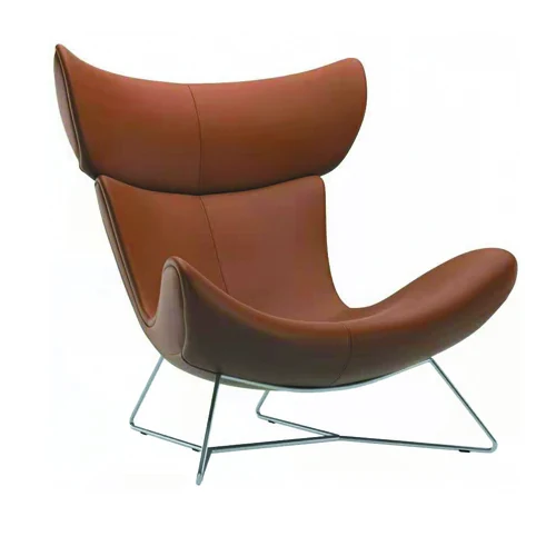 E13 brown accent chair with solid wood and plywood frame, stainless steel reinforcement, and leather upholstery