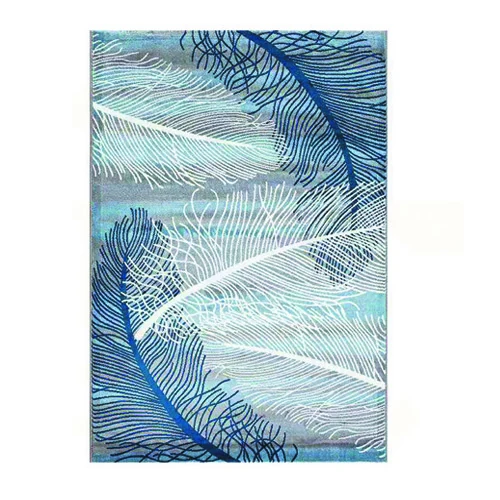 F02 Feather Pattern Rug Blue laid flat, showing the full blue feather design across the 1700 mm by 2400 mm surface