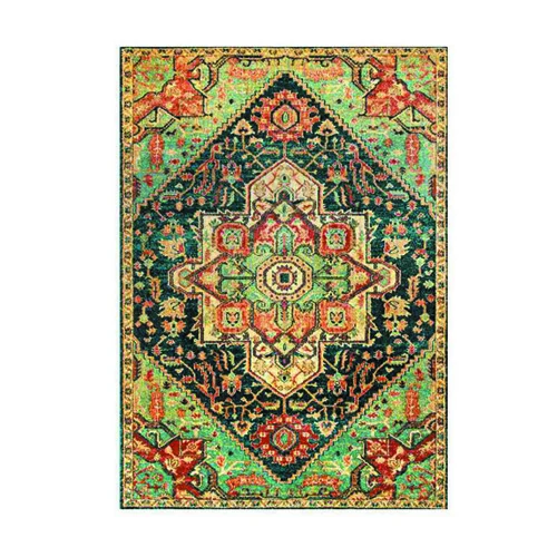F04 geometric pattern rug laid flat with structured repeating shapes in a modern layout