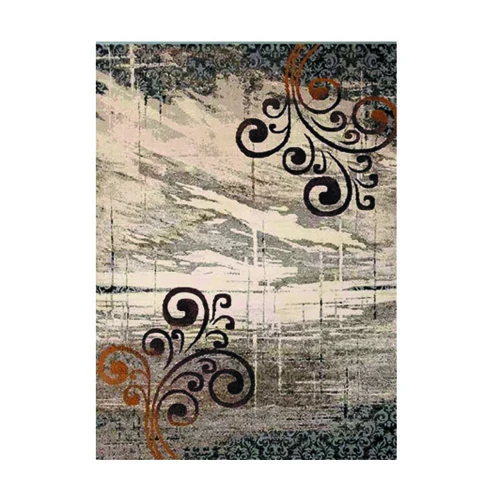 F03 Flower Rug Grey with a floral pattern in grey tones, laid flat on a white surface