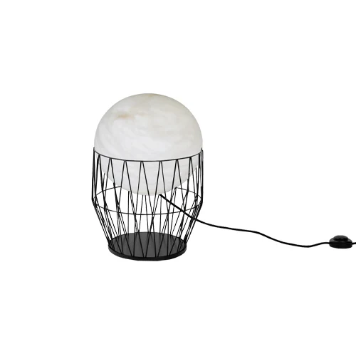 B07 Moon alabaster table lamp with a black steel base and a single alabaster shade