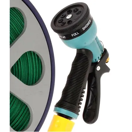 50ft Garden Flat Hose Pipe & Reel with Spary Nozzle Gun Outdoor Watering 15m view 2