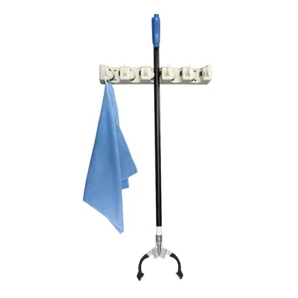 ABS Wall Mount Magic Utility Mop Broom Holder for Garden Tool Rack Garage Organization Storage Hangers with 5 Holders 6 Hooks view 4