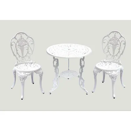 JDM 3PC Rose Design White Bronze Biscayne Cast Aluminum Patio Furniture