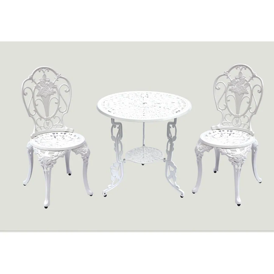 JDM 3PC Rose Design White Bronze Biscayne Cast Aluminum Patio Furniture