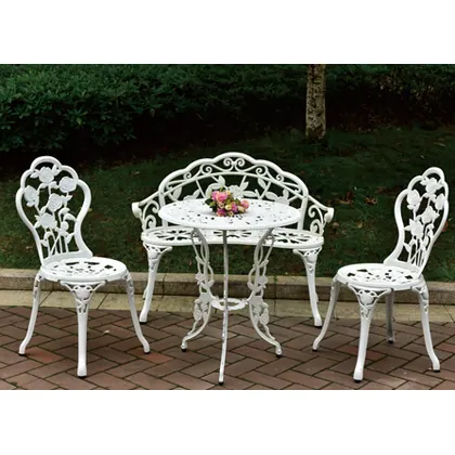 JDM 4pc Waterproof White Bronze Cast Aluminum Rose Design Vintage Aluminum Patio Furniture view 2