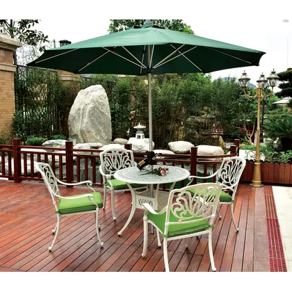 JDM 5pc Aluminum Outdoor Table and Chairs White Cast Aluminum Patio Furniture