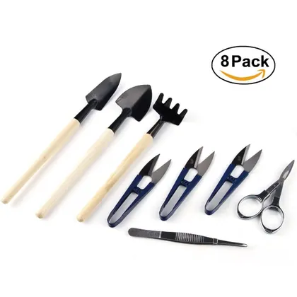 JDM 8Pack Bonsai Tool Succulent Tool Include Pruner,Fold Scissors,Mini Rake,Bud & Leaf Trimmer Set