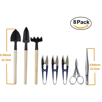 JDM 8Pack Bonsai Tool Succulent Tool Include Pruner,Fold Scissors,Mini Rake,Bud & Leaf Trimmer Set view 2