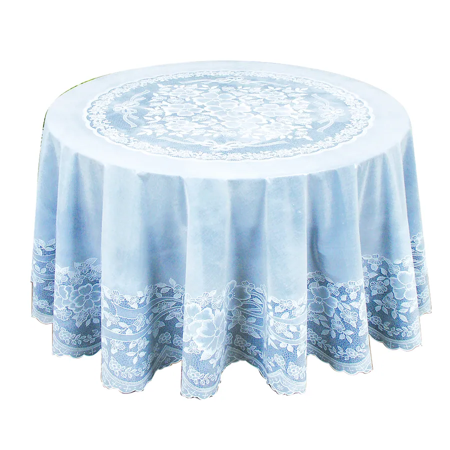 JDM Best Selling White Color 100% Deluxe Lace Round Vinyl Table Cloth 72inch 180cm