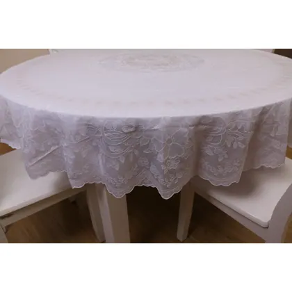 JDM Best Selling White Color 100% Deluxe Lace Round Vinyl Table Cloth 72inch 180cm view 3