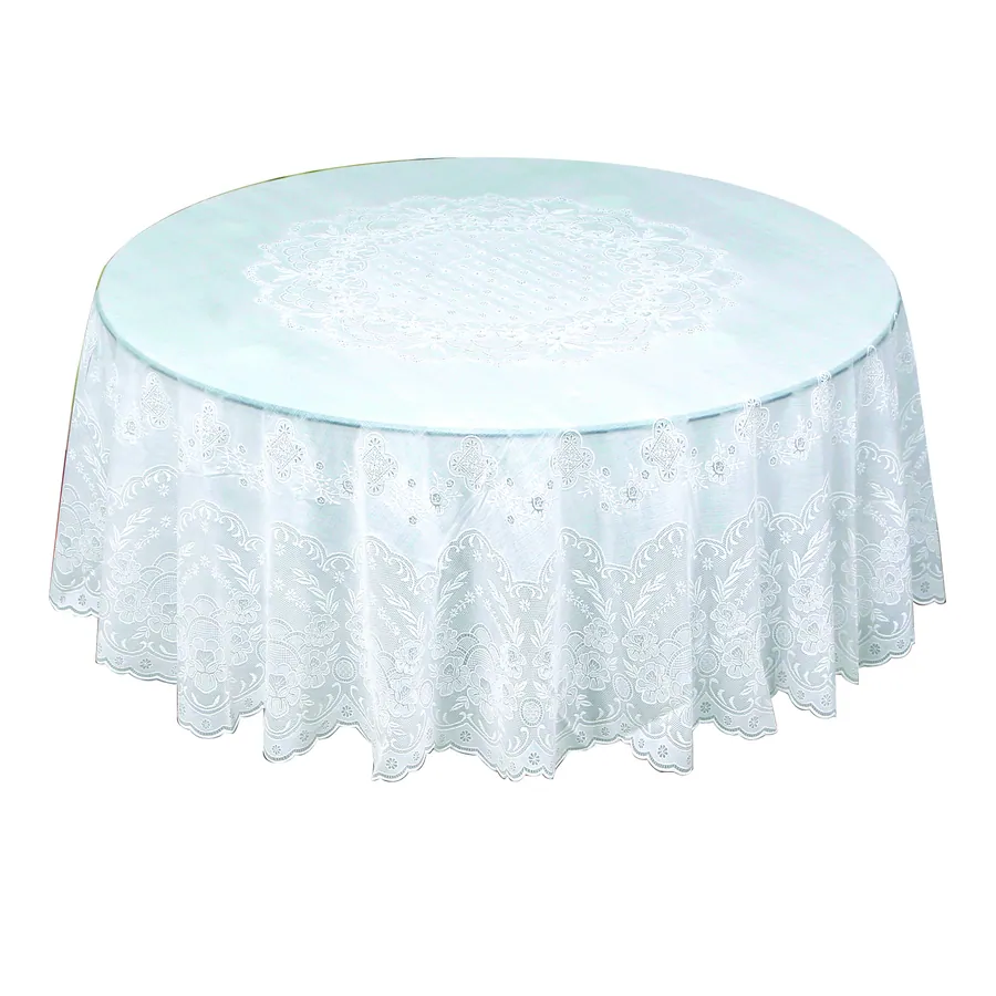 JDM Hot Sale White Color Outdoor and Indoor Use Lace Round Vinyl Table Cloth 54inch 135cm