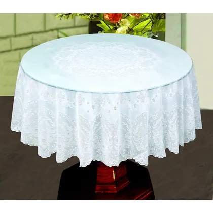 JDM Hot Sale White Color Outdoor and Indoor Use Lace Round Vinyl Table Cloth 54inch 135cm view 2