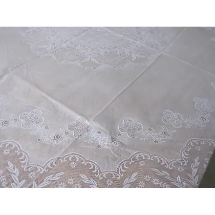 JDM Hot Sale White Color Outdoor and Indoor Use Lace Round Vinyl Table Cloth 54inch 135cm view 4