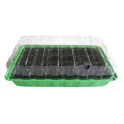 JDM PET Material Plastic 24 Cells Mini Greenhouse Seed Propagator Herb Flower Seed Tray 35.5*22*12cm