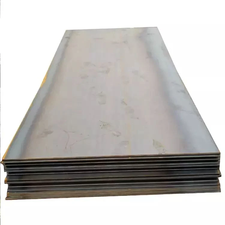 Stack of flat steel sheets with mill-finish top plate on a white background