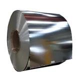 Roll of shiny galvanized steel or aluminum coil sheet with reflective metallic surface, isolated on white background