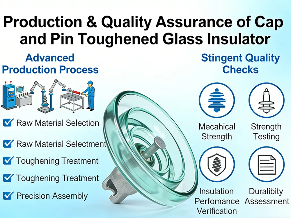 Production and quality assurance checkpoints for cap and pin toughened glass insulators