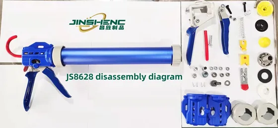 JS8634 high quality heavy duty nine bearing sausage pack silicone caulking gun(with dust cover) view 3