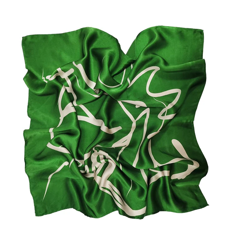 100% Mulberry Silk Charmeuse Scarves Green Square Smooth Silk Scarf for Lady