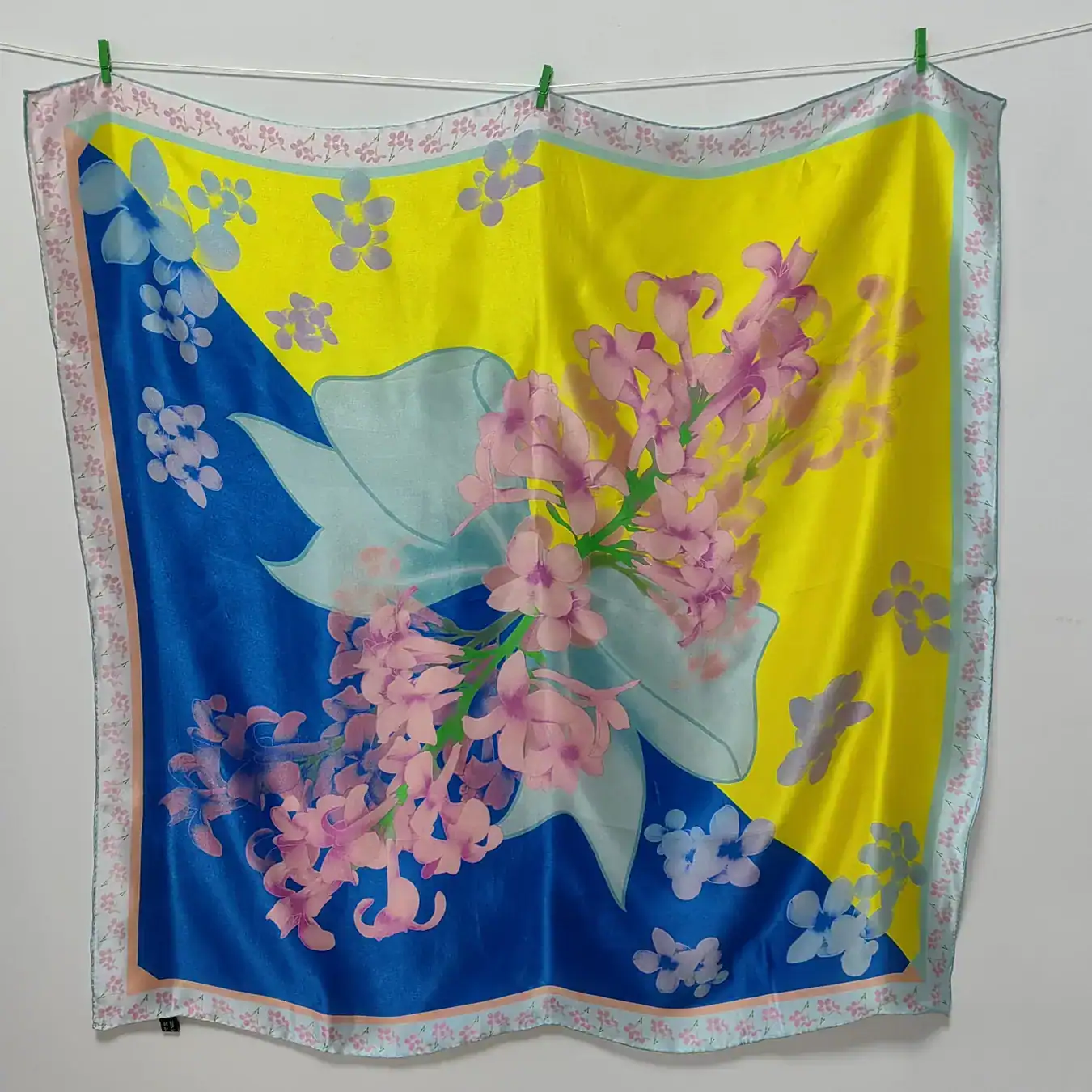 12mm Silk Satin with Lilac Design in 36inch