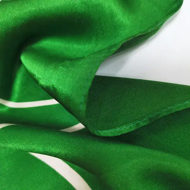 100% Mulberry Silk Charmeuse Scarves Green Square Smooth Silk Scarf for Lady close up