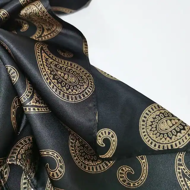 100% Mulberry Silk Charmeuse Scarves Square Smooth Silk Paisley Scarf for Lady close up