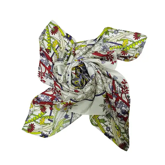 100% Silk Scarf for Women Printed Silk Twill Scarf with Flower and Birds Pattern alternate colourway